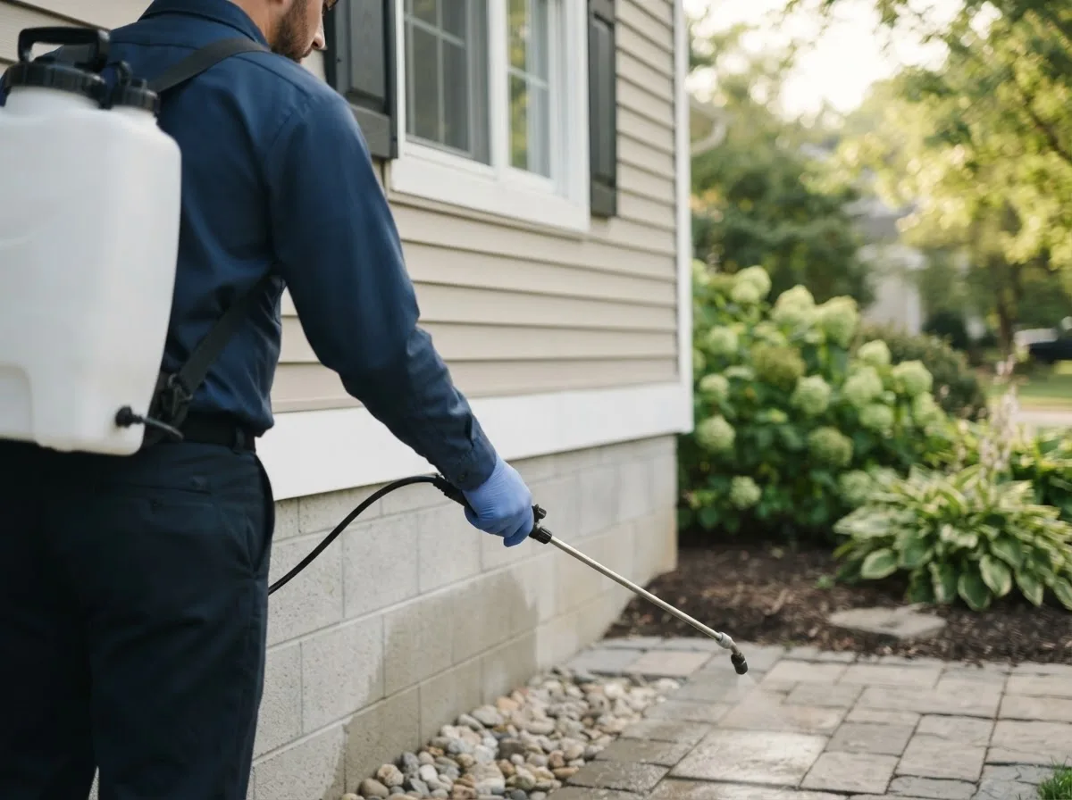 Pest control technician inspecting a home in Monticello, FL